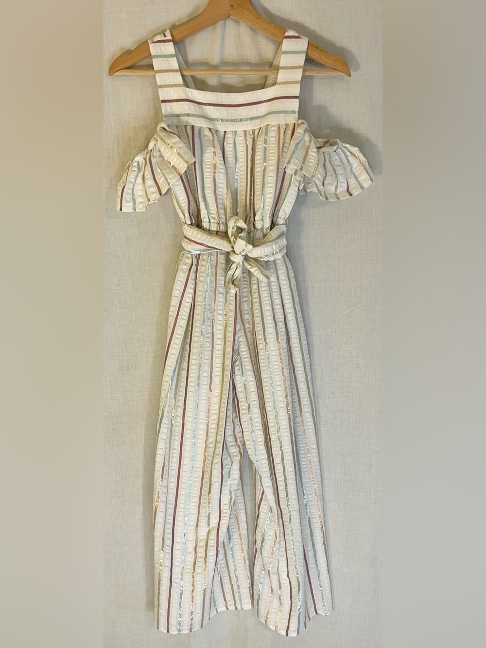 Bonnie Jean Ivory Jumpsuit with Metallic Stripe Accents
